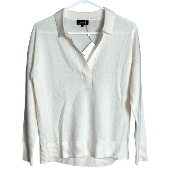NWT Quince Cashmere Polo Sweater Ivory Mongolian Luxury Pullover Womens M - Picture 1 of 10